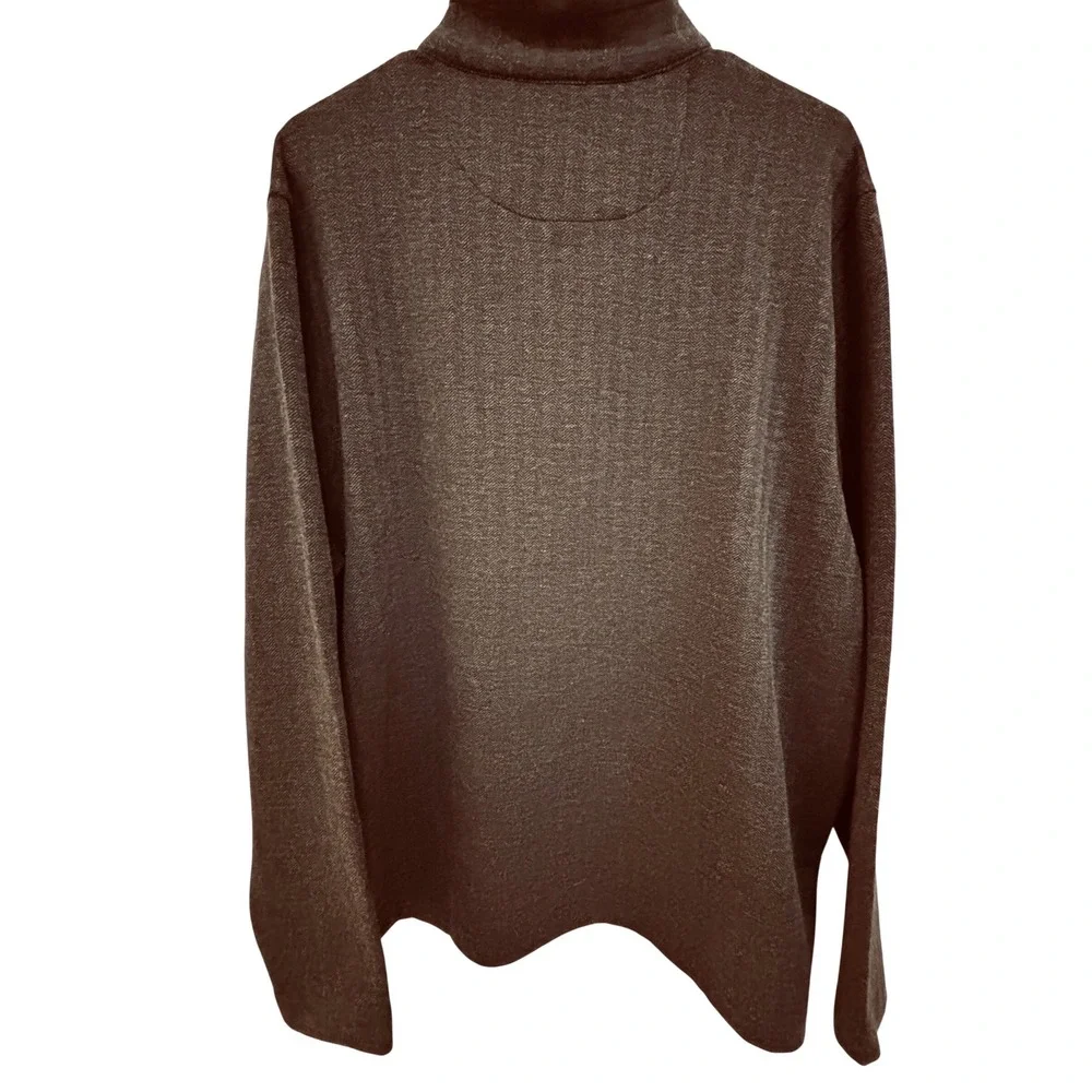 Johnston & Murphy Mens Brown Herringbone Quarter Zip Pullover Sweater XL 74-4598